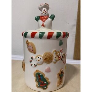 VTG K's Collection Christmas Snowman Cookie Treat Candy Jar w Lid Holiday
